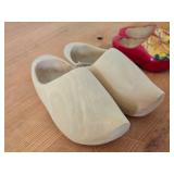 Lot of (2 sets) Wooden Clog Decorations - One Unpainted Set, One Handpainted Set with Dutch Windmill Scene
