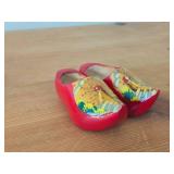 Lot of (2 sets) Wooden Clog Decorations - One Unpainted Set, One Handpainted Set with Dutch Windmill Scene