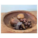Wooden Bowl with Wood Fruits