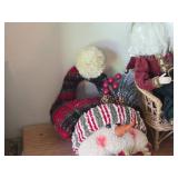 (4) Santa Head Ornaments, (1) Snowman Door Know Hanger, (1) Santa in a Chair Figure