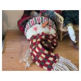 (4) Santa Head Ornaments, (1) Snowman Door Know Hanger, (1) Santa in a Chair Figure