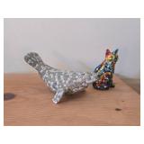 Lot of (2) Tile Mosaic Tile Figurines - Cat and Seal