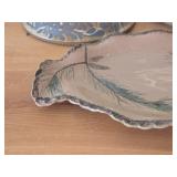 Lot of (3) Handcrafted Ceramic Dishwares - Leaf Serving Platter, Bowl, Pottery Lid