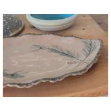 Lot of (3) Handcrafted Ceramic Dishwares - Leaf Serving Platter, Bowl, Pottery Lid