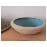 Lot of (3) Handcrafted Ceramic Dishwares - Leaf Serving Platter, Bowl, Pottery Lid