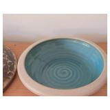Lot of (3) Handcrafted Ceramic Dishwares - Leaf Serving Platter, Bowl, Pottery Lid