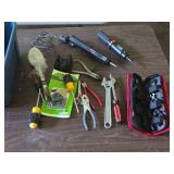 Lot of (1 Tote) Assorted Hand Tools - Screwdrivers, Adjustable Wrench, Cordless Screwdrivers