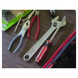 Lot of (1 Tote) Assorted Hand Tools - Screwdrivers, Adjustable Wrench, Cordless Screwdrivers