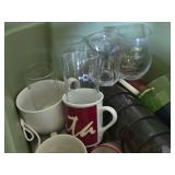 Lot of (1 Bin) Mugs and Glasses (assorted)