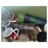 Lot of (1 Bin) Mugs and Glasses (assorted)