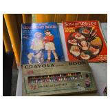 Vintage 1963 The First Coloring Book, 1938 Snow White and the Seven Dwarfs Coloring Book, 1958 Crayola No. 72 Crayon Set (Never Used !)