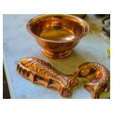 (2) Coppertone Fish Mold / Wall Decoration + (1) Coppercraft Guild Pedestal Bowl