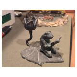 Lot of (2) Vintage Cast Bronze Frog Candlestick Holders