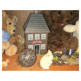 Lot of (1 Shelf) Dollhouse Miniatures and Stuffed Animals
