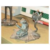 Lot of (2) Vintage Cast Bronze Frog Candlestick Holders