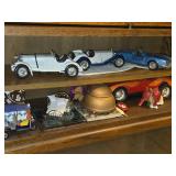 Lot of (2 Shelves) Dollhouse Miniatures and Scale Model Diecast Cars