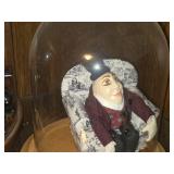 Display Cloche with Wood Base and Miniature Figure in Chair