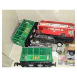 (11) Diecast Collectible Scale Model Cars + (2) Scale Model Train Cars