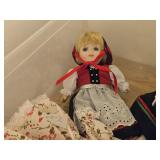 (2) Handmade Norwegian Dolls, (1) Porcelain Norwegian Doll, Extra Doll Dresses