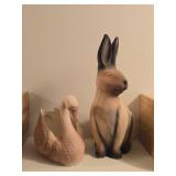 Lot of (2) Ceramic Figures (Signed) - Swan, Rabbit
