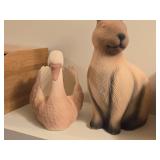 Lot of (2) Ceramic Figures (Signed) - Swan, Rabbit