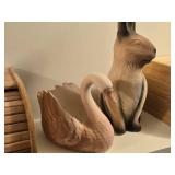 Lot of (2) Ceramic Figures (Signed) - Swan, Rabbit