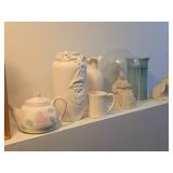 Lot of (7) Ceramic Figures, Vases, Tea Pot, Mug