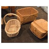 (2) Picnic Baskets and (1) Wicker Basket with Handle