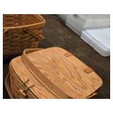 (2) Picnic Baskets and (1) Wicker Basket with Handle