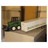 Lot of (2) John Deere Diecast Scale Models - Skid Loader, Semi Trailer