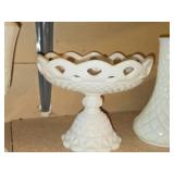 Lot of (3) Milk Glass Dishwares - Vase, Pedestal Compote Dish (x2)