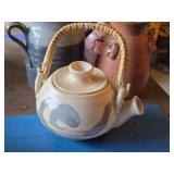 Clay Ceramic Tea Pot with Wicker Handle