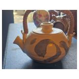Clay Ceramic Tea Pot with Wicker Handle
