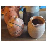 Lot of (4) Handcrafted Ceramic Pottery (Signed on Bottom)