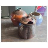 Lot of (3) Handcrafted Ceramic Vases and Lidded Pot