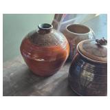 Lot of (3) Handcrafted Ceramic Vases and Lidded Pot