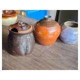 Lot of (3) Handcrafted Ceramic Vases and Lidded Pot