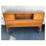 MCM Style Bed Set with Headboard, Footboard & Metal Rails
