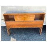 MCM Style Bed Set with Headboard, Footboard & Metal Rails