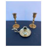 Set of 3 gold candlesticks
