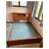 MCM Style Bed Set with Headboard, Footboard & Metal Rails