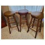 3 Sturdy wooden Stools with Nice Padded Seats