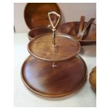 Mid Modern Kitchen items marked Vermillion, and Price made of Walnut two tiered tray, unique sugar bowl, tray, salad bowl and more