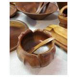Mid Modern Kitchen items marked Vermillion, and Price made of Walnut two tiered tray, unique sugar bowl, tray, salad bowl and more