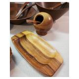 Mid Modern Kitchen items marked Vermillion, and Price made of Walnut two tiered tray, unique sugar bowl, tray, salad bowl and more