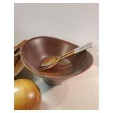 Mid Modern Kitchen items marked Vermillion, and Price made of Walnut two tiered tray, unique sugar bowl, tray, salad bowl and more