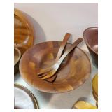 Mid Modern Kitchen items marked Vermillion, and Price made of Walnut two tiered tray, unique sugar bowl, tray, salad bowl and more