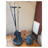 Cast Iron Fireplace Tools, Shovel Broom Poking Stick with stand, and Cast Iron Smudge Pot or Cauldron