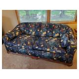 Gorgeous Dark Blue Floral Couch with Wood enhancement So Pretty