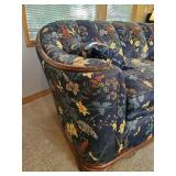 Gorgeous Dark Blue Floral Couch with Wood enhancement So Pretty